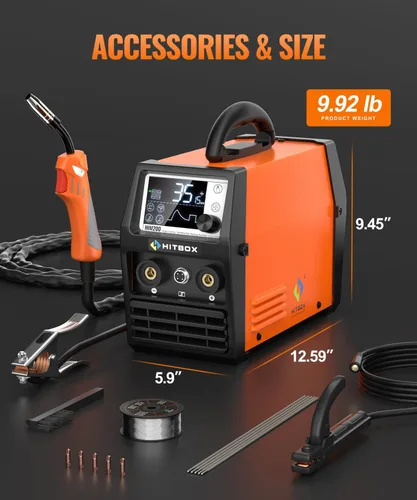 Vista 6 de HITBOX 140A MIG Soldador 110V/220V, Soldador de núcleo de flujo/Stick ARC/Lift Tig/Spool Gun 4 en 1 Máquina de soldadura Mig sin gas con pantalla