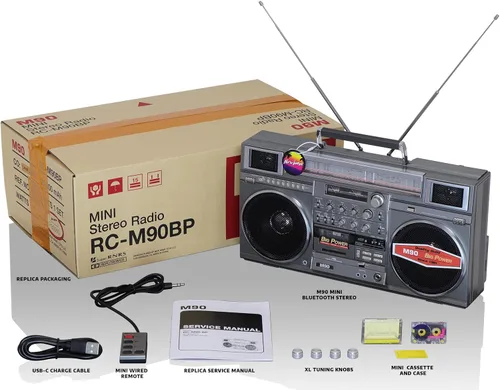 Vista 2 de New Wave Toys M90 MINI Blaster Replica Boombox Altavoz inalámbrico portátil, 30 W altavoces duales de 3 pulgadas, 40 horas de reproducción, 5.1