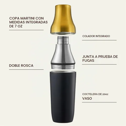 Vista 5 de Kitessensu Coctelera Híbrida de Cócteles Coctelera de Martini de Acero Inoxidable con Aislamiento al Vacío con Copa de Martini de Doble Pared