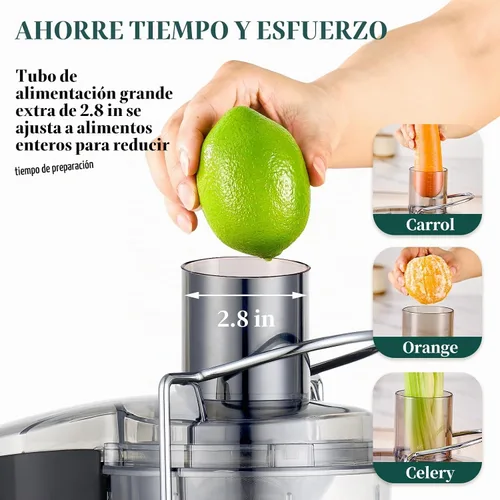 Vista 3 de Máquinas exprimidoras centrífugas de canal de alimentación de 2.8 pulgadas de ancho para verduras y frutas enteras, extractor de jugo de doble