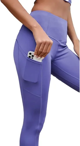 Vista 2 de Leggings de yoga de cintura alta para mujer con bolsillos, control de abdomen