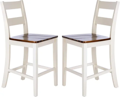 Vista 4 de SAFAVIEH Home Collection Izzy Taburete blanco y natural de 24 pulgadas (juego de 2)
