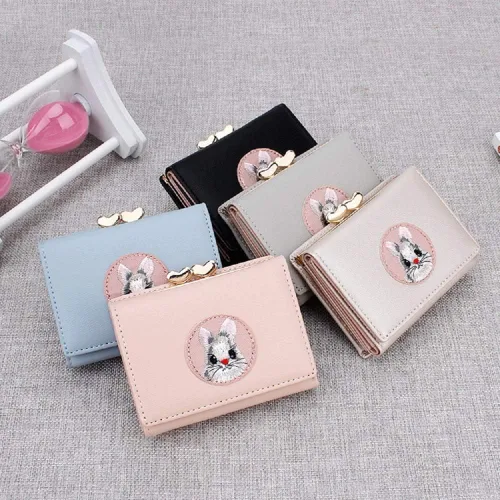 Vista 4 de JIUFENG Cartera corta con bloqueo RFID para mujer, monederos multiusos, con bordado de animales, para tarjetas de crédito, monedas, monederos