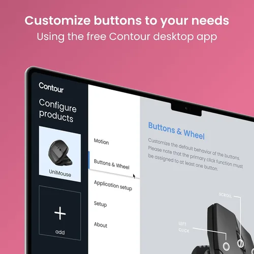 Vista 5 de Contour Unimouse - Ratón vertical ergonómico ajustable de 35° a 70°, ángulo de inclinación de 35° a 70°, 6 botones programables para productividad
