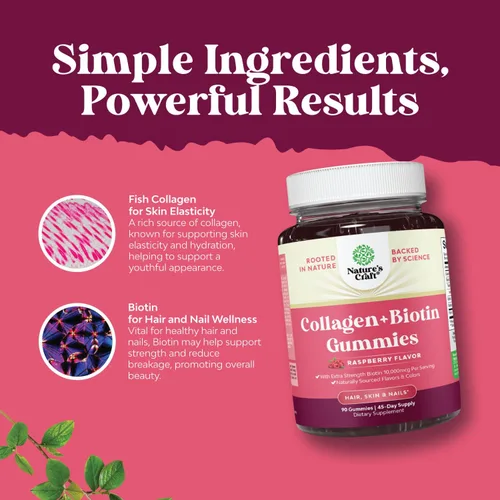 Vista 6 de Paquete de gomitas para el cabello, piel y uñas, biotina extra fuerte y colágeno, 10000 mcg por porción y potente suplemento DIM, equilibrio