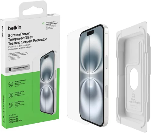 Vista 20 de Belkin ScreenForce InvisiGlass - Protector de pantalla de privacidad para iPhone 16 Plus, protección contra impactos resistente a los arañazos