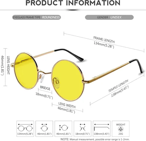 Vista 5 de KANASTAL Gafas de sol redondas polarizadas para mujeres y hombres, estilo hippie con protección UV400