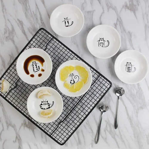 Vista 4 de FUYU Plato de cerámica para salsas de gato, 6 piezas, plato de aperitivo, plato lateral, 4 pulgadas
