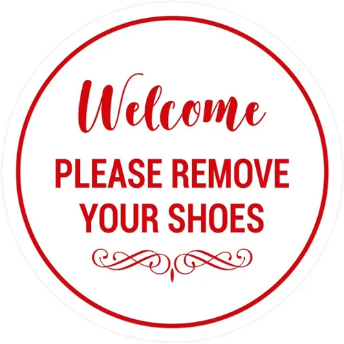 Vista 26 de Signs ByLITA Circle Welcome Please Remove Your Shoes Sign, Negro