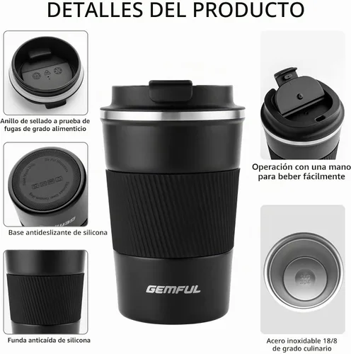 Vista 4 de GEMFUL Tazas de café de viaje de 13 onzas, juego de acero inoxidable 2 unidades-13 oz