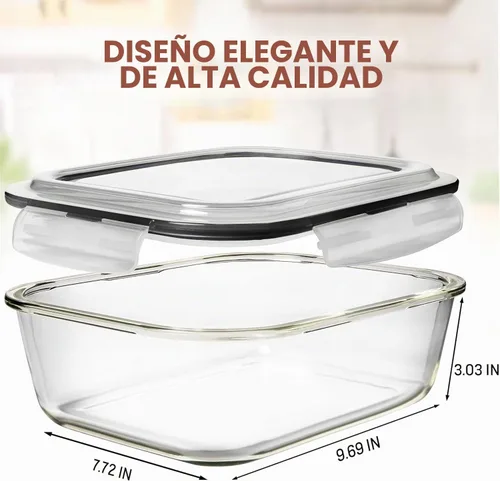 Vista 3 de Razab Juego de 2 recipientes de vidrio para almacenamiento de alimentos de 80 onzas, con tapas herméticas de bloqueo para almacenar y servir Negro