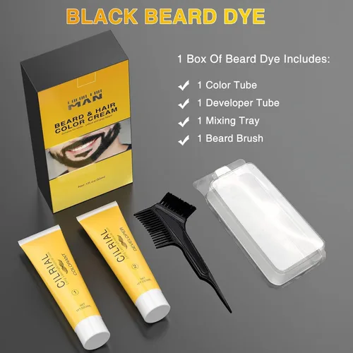 Vista 3 de Tinte para barba para hombres, colorante de barba para hombres, tinte negro para bigote y barba para hombres, 3 piezas de tinte de barba para hombre