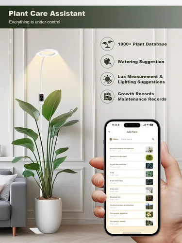 Vista 9 de GLOWRIUM Luces de cultivo inteligentes para plantas de interior, luces de espectro completo de 24 W con aplicación Bluetooth, altura ajustable de 47