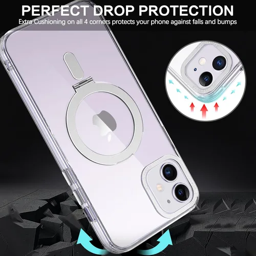Vista 4 de DUEDUE Funda magnética para iPhone 11 con soporte invisible [compatible con Magsafe], funda protectora transparente de cuerpo completo, delgada