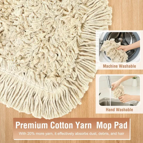 Vista 5 de SOBONNE - Trapeador de polvo comercial para limpieza de pisos de madera dura 2 Reusable Wedge Cotton Mop Pads/61" Long Handle Dry Mop Broom for