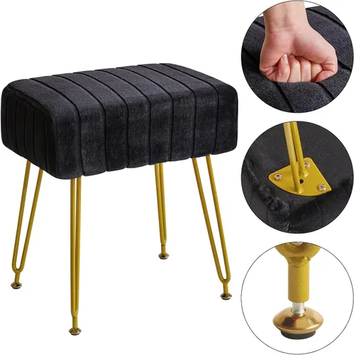 Vista 6 de IBUYKE Reposapiés de terciopelo rectangular, otomano, silla de tocador de maquillaje, mesa auxiliar, asiento de mesa de tocador, puf para sofá, Negro