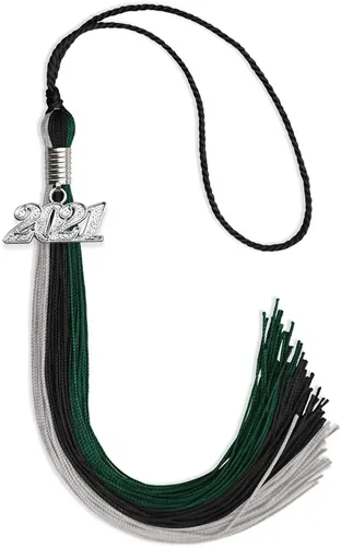Vista 125 de Endea Graduation Borla de triple color con gota de fecha plateada (negro/dorado/granate, 2020)