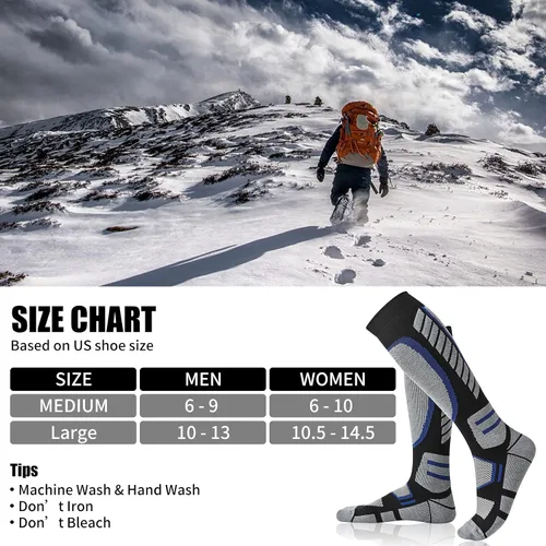 Vista 2 de COOPLUS Paquete de 2 calcetines de esquí para mujeres y hombres, de compresión, hasta la rodilla, cálidos, para esquí, snowboard, deportes al aire
