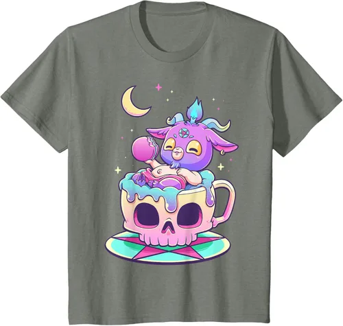 Vista 111 de Kawaii Pastel Goth Cute espeluznante Pentáculo Baphomet - Camiseta de cabra, Negro