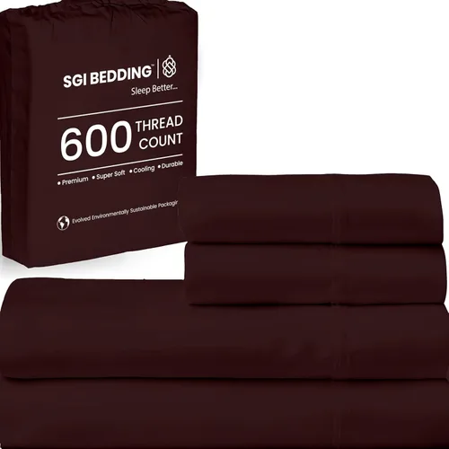 Vista 19 de SGI Bedding - Juego de sábanas de 600 hilos, 4 piezas, 100% de algodón egipcio, tamaño completo, juego de sábanas con bolsillo profundo de 38 cm