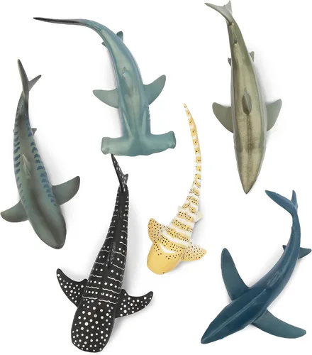 Vista 2 de Toymany 6 figuras realistas de juguete de baño de tiburón de 5 a 6 pulgadas de largo, juego de figuras de plástico de animales marinos del océano