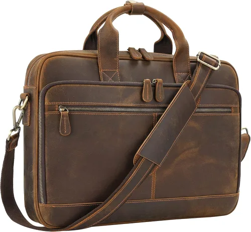 Vista 9 de Jack&Chris Full Grain Leather Briefcase for Men, Business Messenger Bag Laptop Bag Attache Case, Fits 15.6 Inch Laptop