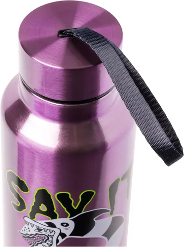 Vista 4 de Silver Buffalo Beetlejuice - Botella de agua de acero inoxidable con correa "Say it Three Times" con gusano de arena, 27 onzas