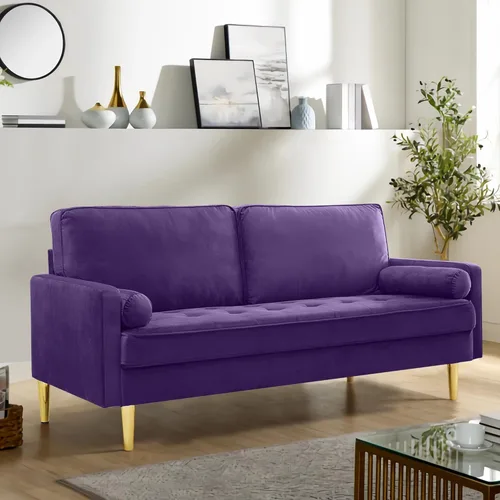 Vista 9 de Sofá LoveSeat de 67 pulgadas, sofá biplaza, sofás modernos de tela de terciopelo con diseño de puntos con dos almohadas redondas para espacios