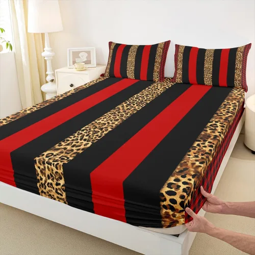 Vista 13 de Manfei Leopard Print Fitted Sheet Twin Size,Blue Brown Black Stripes Bedding Set 2pcs,Wild Animal Cheetah Skin Bed Sheets with 1 Pillowcase,Kids