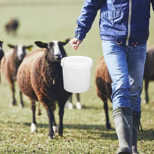 Vista 9 de Homoyoyo Cubo de agua de plástico blanco Mango portátil para uso doméstico Almacenamiento para actividades al aire libre y tareas domésticas