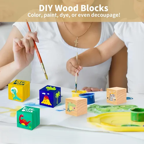 Vista 4 de Paquete de 50 cubos de madera de 2 pulgadas para manualidades, bloques de madera sin terminar, cubos de madera cuadrada maciza para pintura