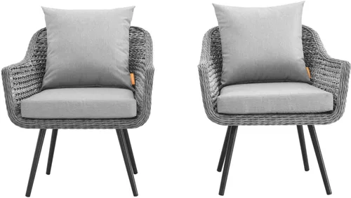 Vista 2 de Modway EEI-3176-GRY-GRY-SET - Sillón Endeavor de mimbre para patio al aire libre, 2 sillones, gris