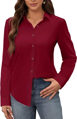 Vista 14 de Siliteelon - Camisas de vestir para mujer, a prueba de manchas, sin arrugas, de manga larga, sólidas, para trabajo y negocios, con botones