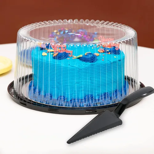 Vista 2 de [Paquete de 6] Servidores/cortador de pastel de plástico desechable de 10 pulgadas Utensilios desechables de plástico negro resistente cuchillo