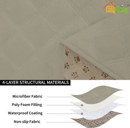 Vista 4 de Easy-Going Funda de cojín impermeable para silla, antideslizante, a prueba de fugas, acolchada y elástica, protector de muebles para perros, Beige