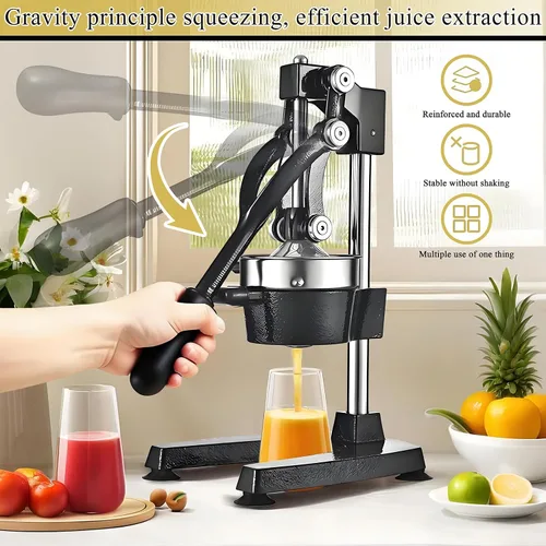 Vista 2 de Exprimidor manual de hierro fundido, extractor de jugo de cítricos de prensa manual resistente, exprimidor comercial de prensa en frío para granada