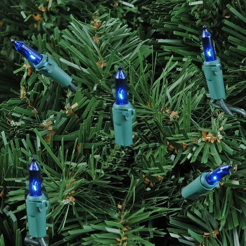 Vista 3 de Novelty Lights Mini luces incandescentes tradicionales de 50 bombillas de 25 pies, cable azul sobre verde con espacio de 6 pulgadas, grado comercial