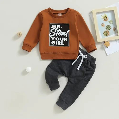 Vista 2 de Conjunto de 2 piezas de sudadera de manga larga con cuello redondo y pantalones deportivos para bebé niño