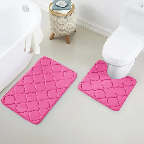 Vista 10 de Juego de 2 alfombras de baño de espuma viscoelástica, extra suaves, absorbentes, de secado rápido, con alfombra de inodoro en forma de U, lavables a