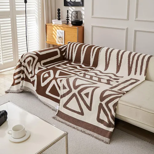 Vista 7 de VClife Funda para silla con acento azteca bohemio de 59 x 71 pulgadas, funda reversible y lavable de felpilla para sillón, color marrón castaño