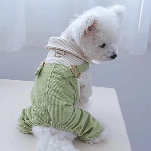 Vista 2 de Ropa de invierno para perro, camisas para mascotas, elegante mono de pana para perros pequeños, overol con pechera para cachorros, overol clásico