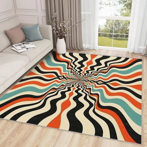 Vista 13 de Alfombra geométrica para habitación de niños, alfombra de 2 x 3, alfombra geométrica, alfombra abstracta futurista neón, alfombra rosa intenso