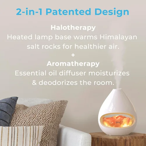 Vista 2 de Pure Enrichment PureGlow Crystal - Lámpara de sal 2 en 1 de Himalaya y difusor ultrasónico de aceite esencial, lámpara original de terapia de sal