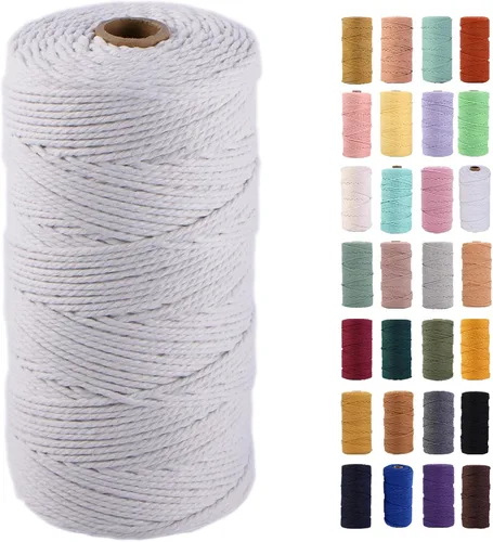 Vista 60 de Cuerda de macramé azul aire de 0.079 in x 220 yardas, cuerda de algodón colorido de algodón suave para colgar en la pared, colgadores de plantas
