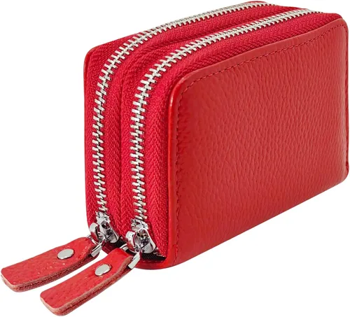 Vista 46 de Cartera de cuero para mujer, con doble tarjeta, tarjetero con cremallera, múltiples compartimentos, bloqueo RFID C-W-1, Rosado, Talla única