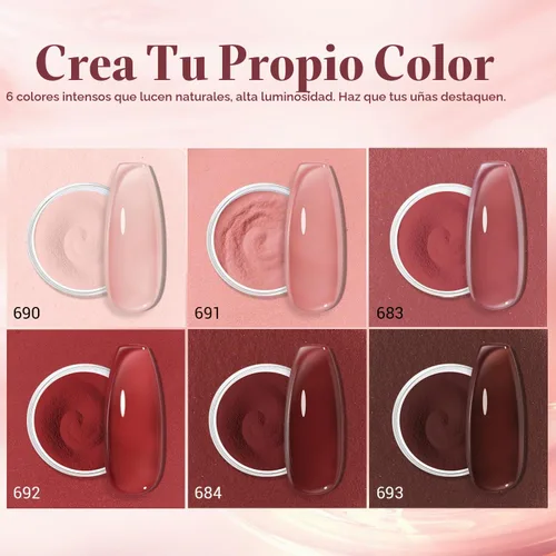 Vista 7 de AZUREBEAUTY Juego de Polvo de Inmersión de 6 Piezas Rubor Gelatina Degradado, Polvo de Inmersión Natural Arte de Uñas Francés Kit de Inicio