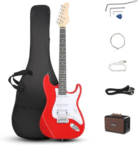 Vista 9 de Ktaxon - Kit de guitarra eléctrica de 39 pulgadas para principiantes, con pastillas HSS de 6 cuerdas, guitarra eléctrica de cuerpo sólido