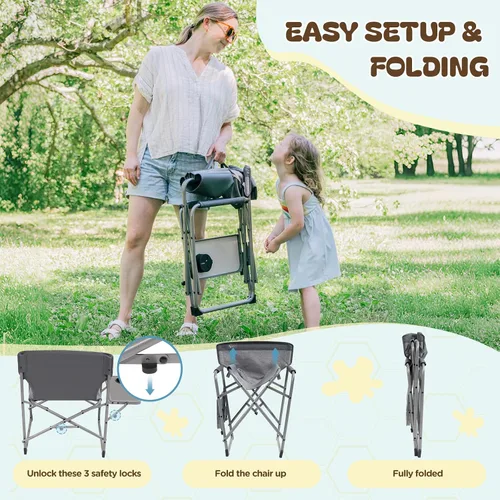 Vista 6 de Busy Bee Oversized Kids Camping Chair with Cup Holder, High Back Toddler Chair Kids Folding Chair, Perfect for Beach & Outdoor, Supports 150 Lbs.