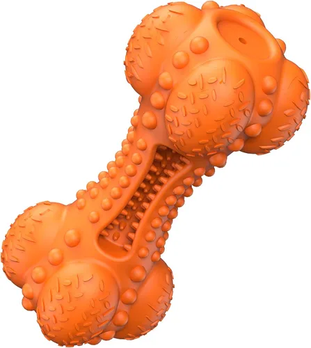Vista 9 de SCHITEC - Juguete masticable para perros con sonido, hueso de goma natural resistente y duradero con cepillo de dientes, indestructible