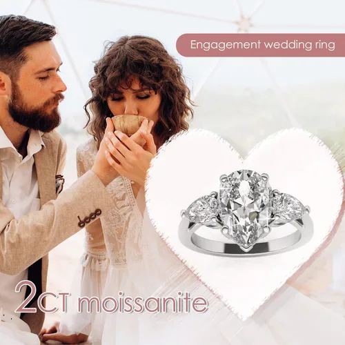 Vista 22 de WSX - Anillo de compromiso de oro de 10/14/18 quilates de 2 quilates para mujer, diseño de lágrima personalizada, moissanita, promesa de boda